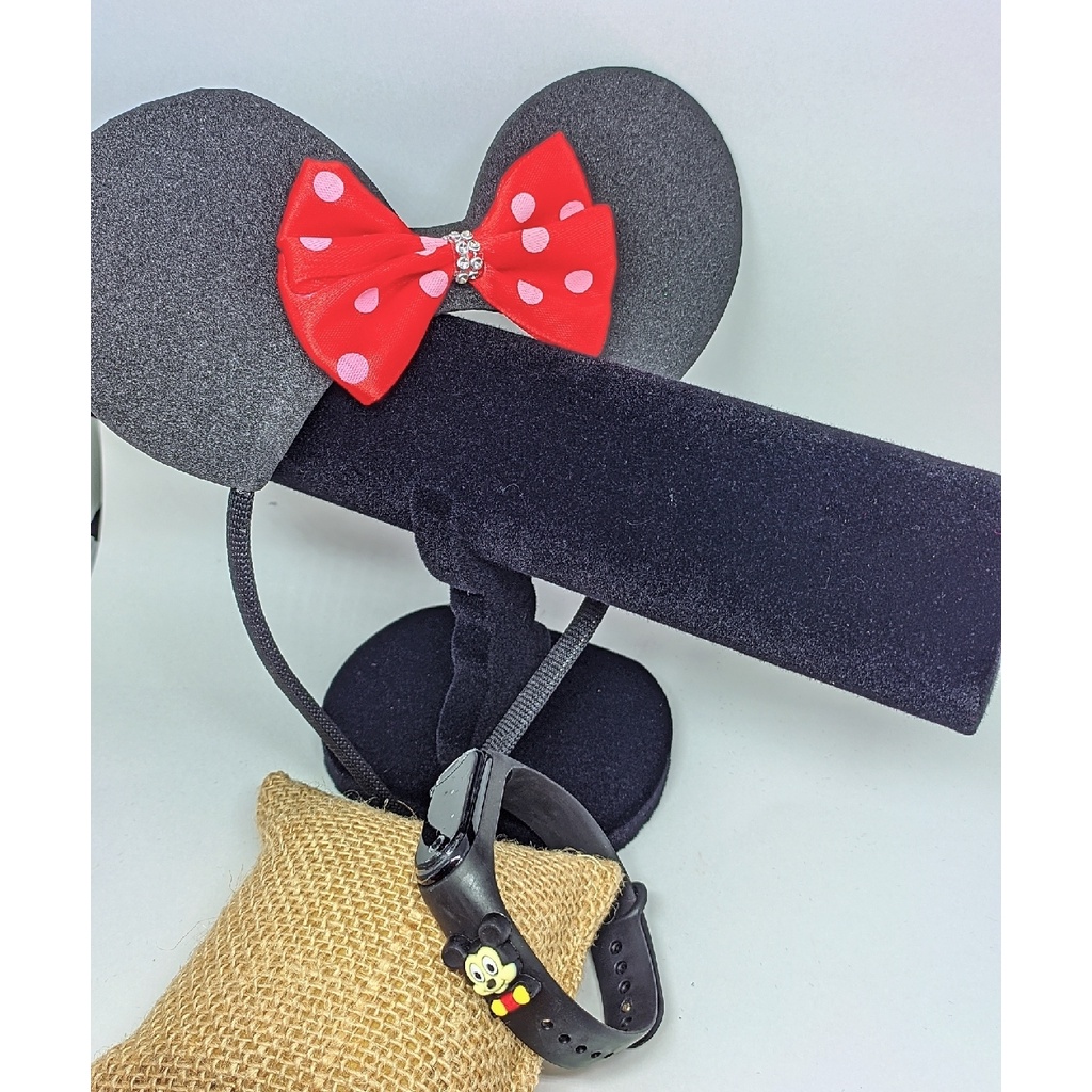 kit Relógio Infantil Digital Led Prova água Desenho Animado Disney Miney Mouse Mickey + Tiara Arquinho Orelha Minnie