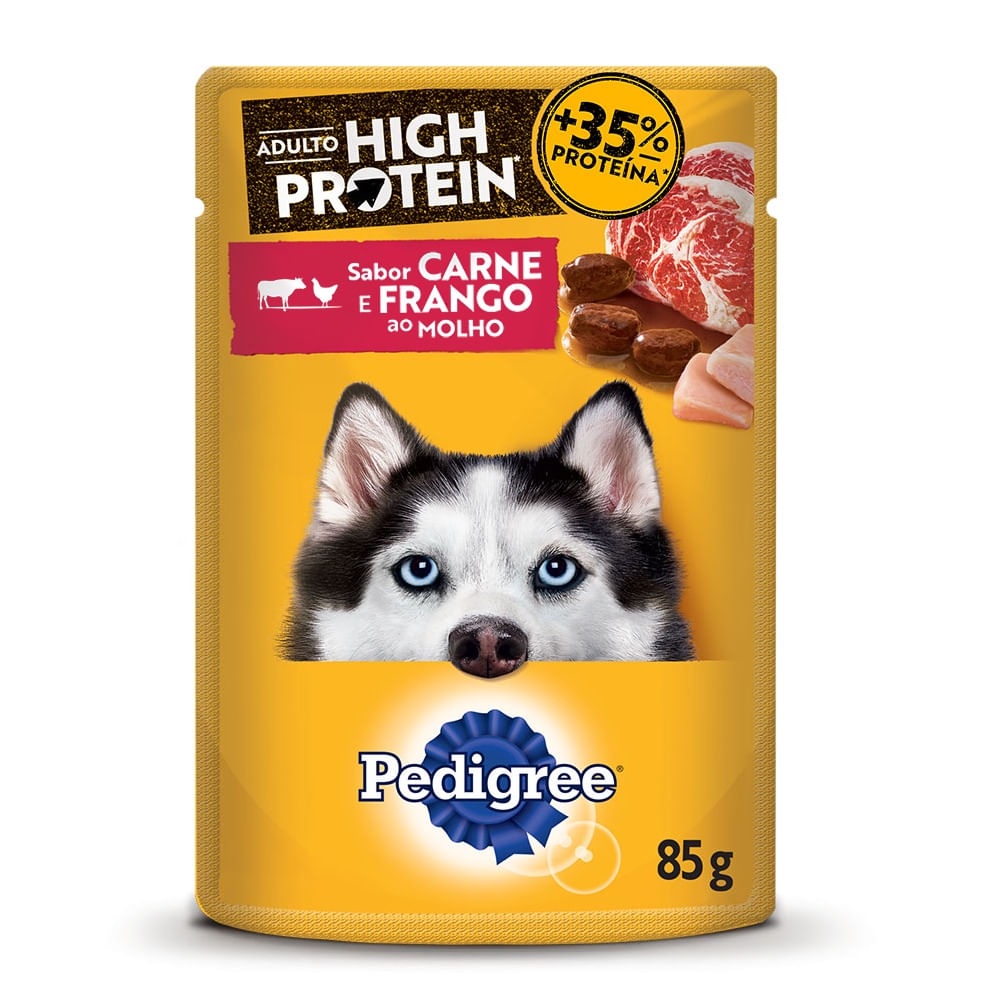 Ração Úmida Pedigree High Protein Sachê Cães Adultos Carne e Frango Ao Molho 85g