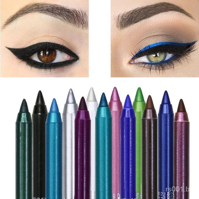 14 cores de longa duração à prova d'água olho delineador lápis pigmento azul marrom preto/caneta feminina