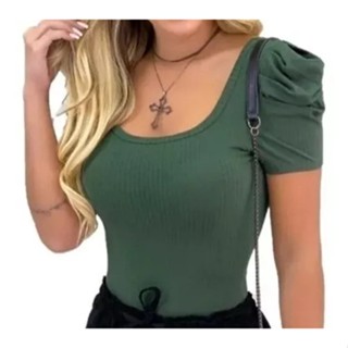 Body Feminino Canelado Com Bojo Manga Curta Princesa Bufante