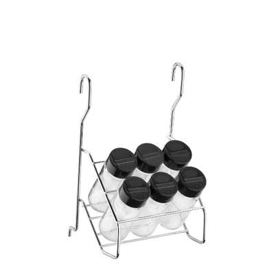 Suporte Porta Temperos aço inox para barra de Cozinha 6 pote