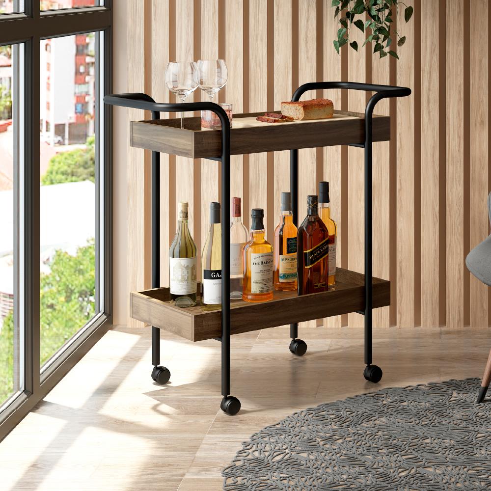 Carrinho Bar Madeirado Tubos Pretos Carraro em Oferta na Shopee