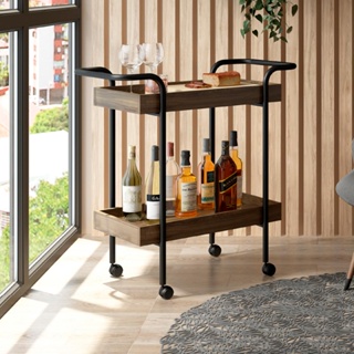 Carrinho Bar Madeirado Tubos Pretos Carraro em Oferta na Shopee