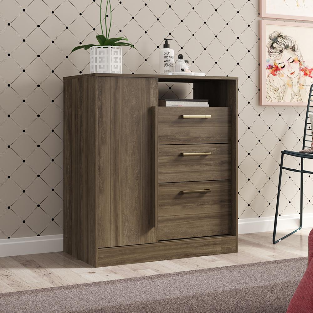 Cômoda Flauta 3 Gavetas Porta de Correr Madeirado Carraro - Home & Living