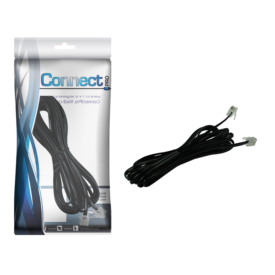 Cabo Telefone Liso Preto 5 Metros Original - Connect Pro