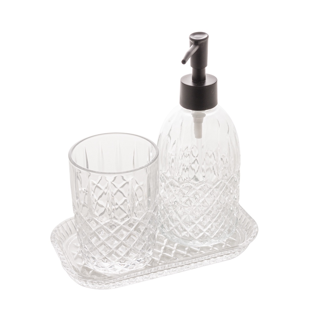 Kit Banheiro Lavabo de Vidro 3 peças Diamante Preto - Lyor