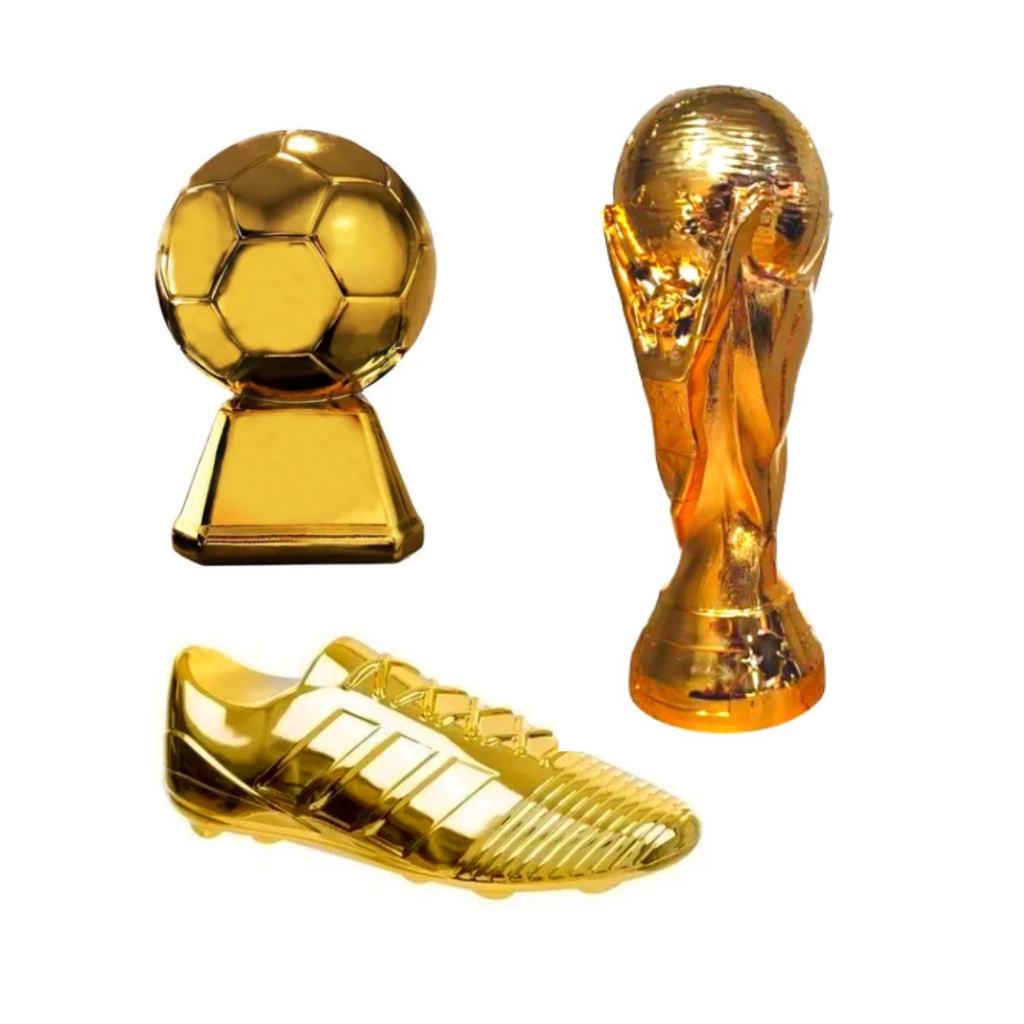 Kit Chuteira + Taça da Copa do Mundo + Troféu Bola para Decoração de Aniversario! em Oferta na Shopee