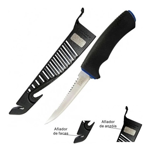 Faca Fileteira Marine Para Sushi Sahimi File Filetar Fillet Com Afiador - Aco Inox