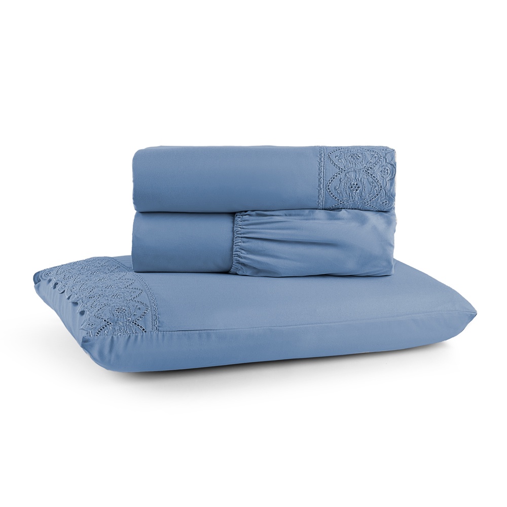 Jogo de Lençol Solteiro 3 Peças Napoli Percal 300 Fios Lese Bordado Inglês em Oferta na Shopee