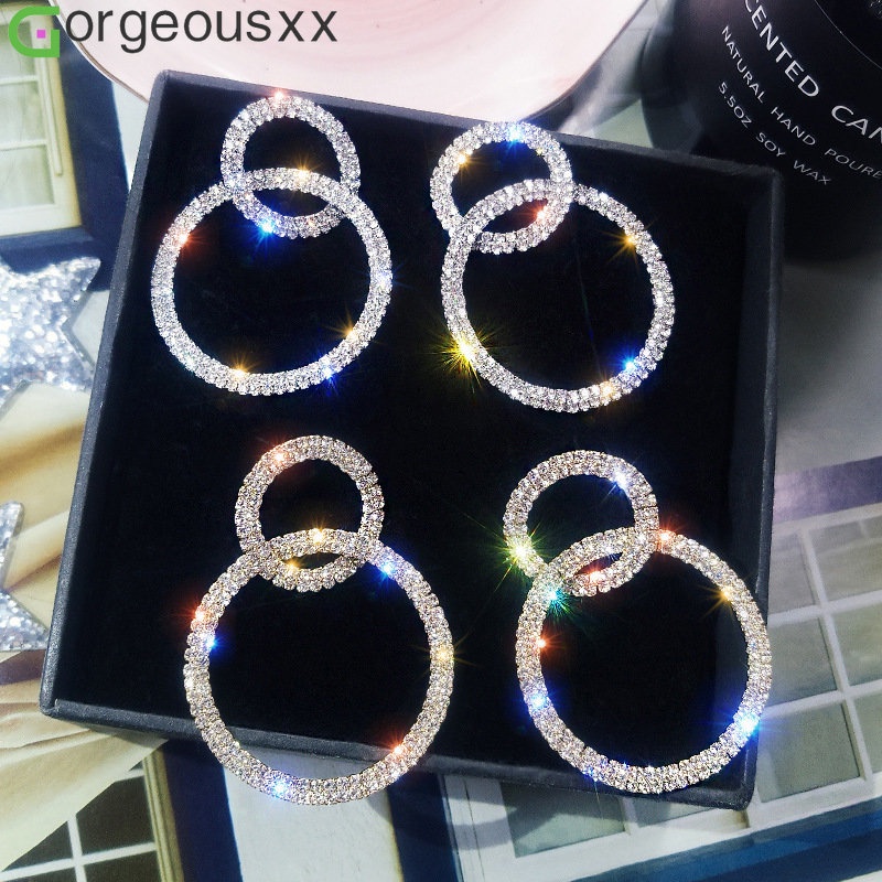 Brincos De Moda Grande E Pequeno Círculo Longo Angular Brinco Coreano Zircon Flash Geométrico Para Jóias Femininas