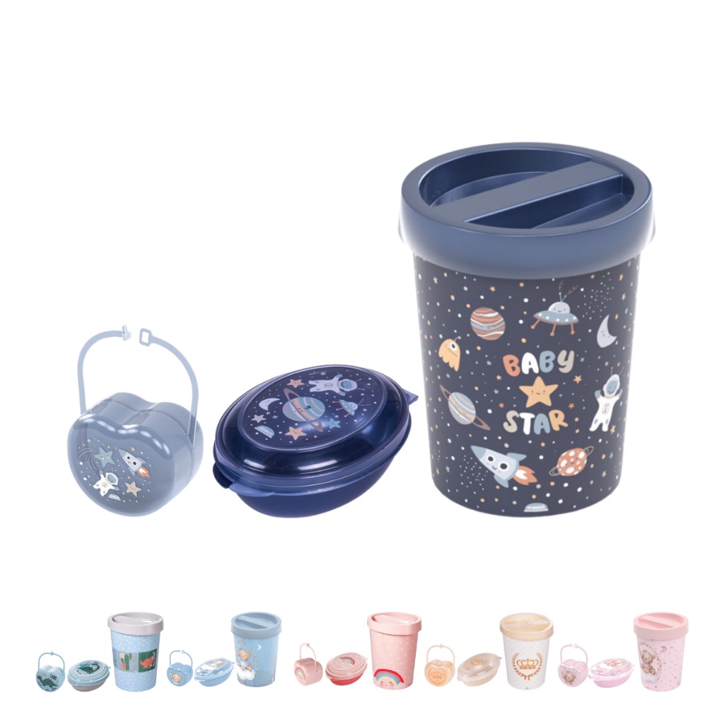Kit 3 Peças Porta Chupeta Saboneteira Lixeira Bebê Infantil