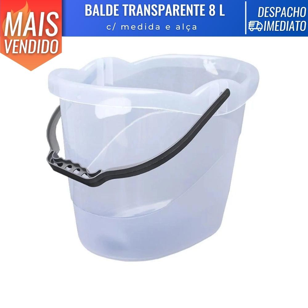 Balde Plástico Retangular 8L c/ Alça Plástica Transparente Lavanderia Multiuso