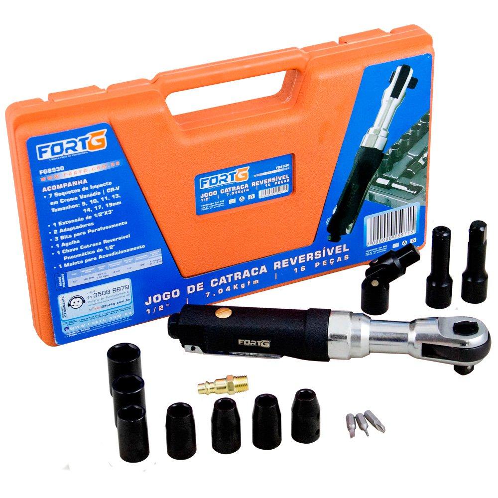 Kit Catraca Pneumática Reversível 1/2 Pol. com 16 Acessórios - FortG - Spare Parts and Accessories for Vehicles