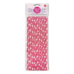 Canudo de Papel Rosa Pink com Coração Branco 6mmx200mm - 4364 - 12 unidades