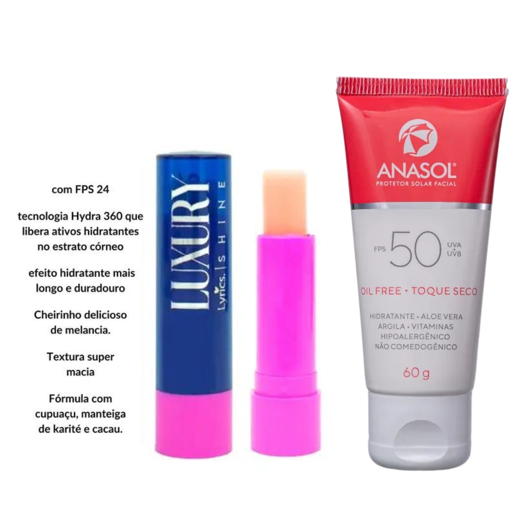 PROTETOR SOLAR ANASOL FACIAL E LUXURY PROTETOR LABIAL