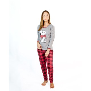 Pijama Feminino Longo Estampado Snoop Calca Xadrez