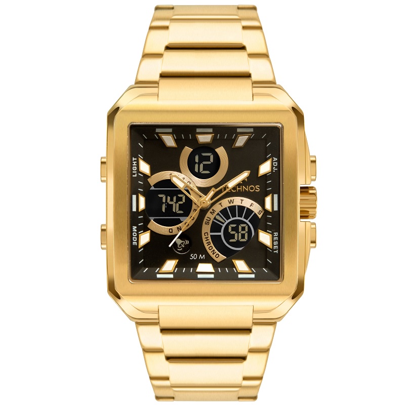 Relógio Masculino Technos Ts Digitech Anadigi Dourado A Prova D'Água Original Presente BJ3940AA/1P