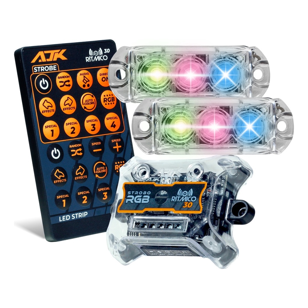 Kit Strobo AJK RGB Rítmico 3.0 + 2 Faróis 6W em Oferta na Shopee