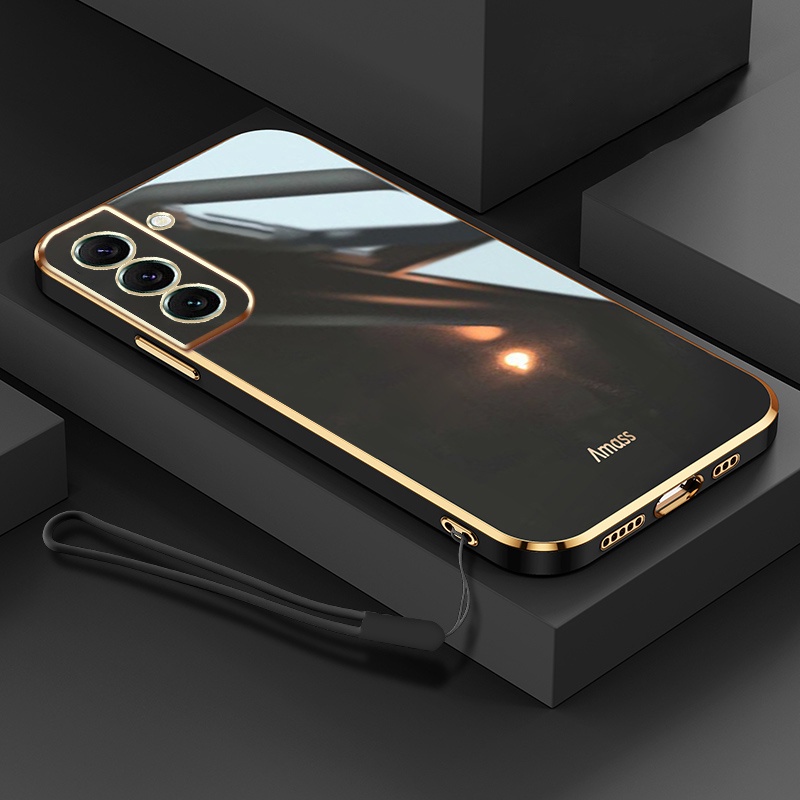 Capa Celular Samsung S21 5G/S21 Fe/S21 Plus 5G/S21 Ultra 5G Vem Com Cordão De Proteção Galvanizado De Borda Reta 6D De Luxo Câmera