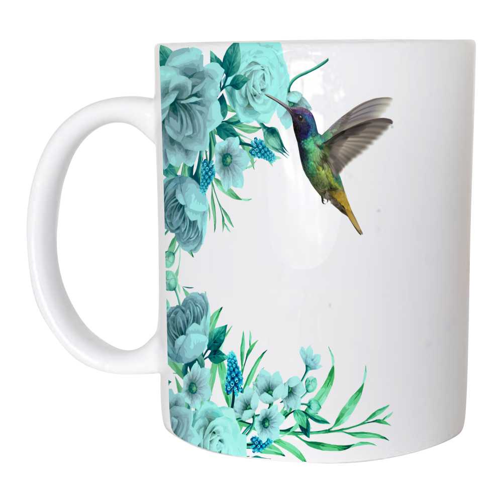 Chá de cozinha Caneca de Porcelana 325ML decoração cozinha casa nova Beija Flor e Floral verde tiffany