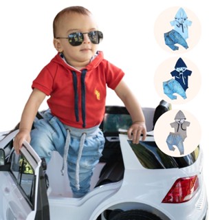 Kit Roupa de Bebê com 2 Peças Sendo 1 Body Suedine com Capuz e 1 Calça Jeans Roupa de Criança Enxoval Conjunto Maternidade