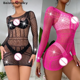 BSFY Lingerie Erótica Sexy Bling Rhinestone Fishnet Bodysuit Transparente Vestido Sexual Feminino Meias-Calças De Malha Exotic FY