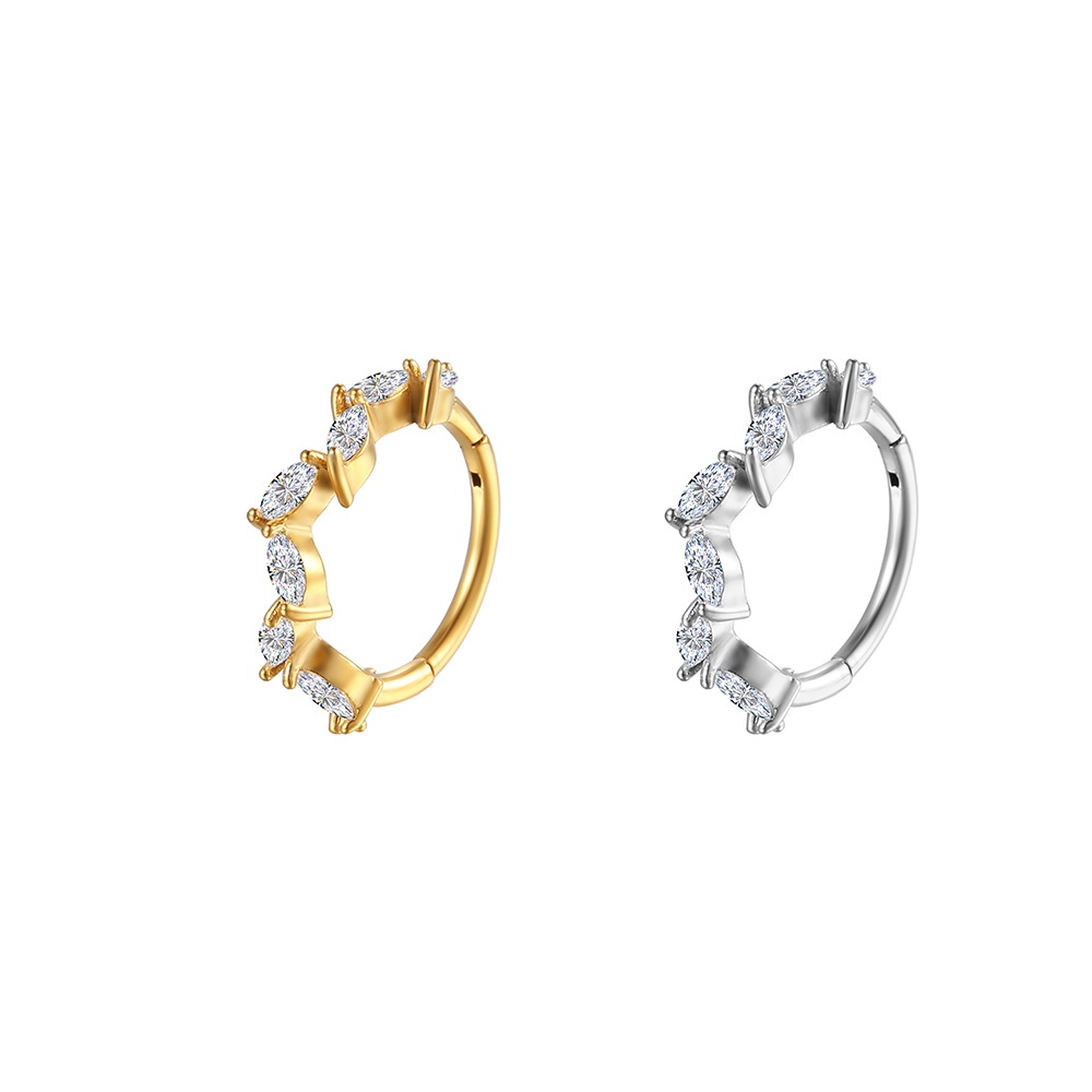 Piercing Argola Aço Cirúrgico Segmento Articulado Losango Zircônias Cravejadas | Septril, Rook, Conch, Nariz