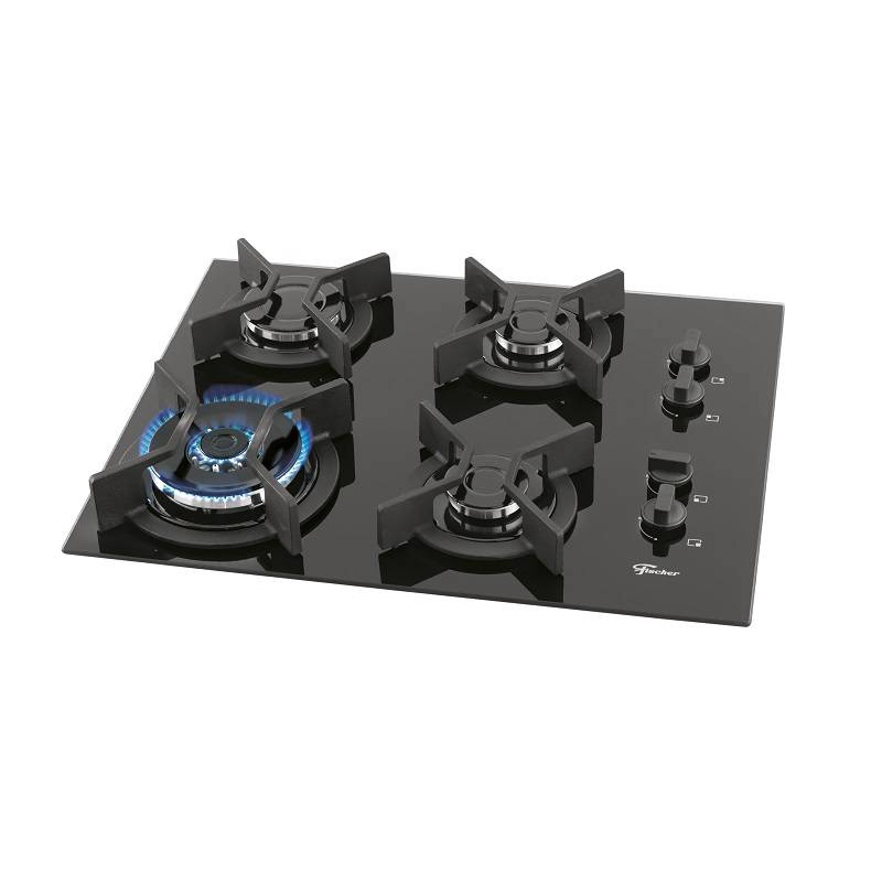 FOGAO COOKTOP FISCHER 4 BOCAS TRIPLA CHAMA INFINITY GAS MESA VIDRO PRETO