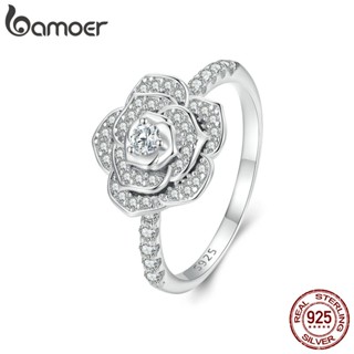 Bamoer 925 Sterling Silver Light Luxury Rose Ring Jóias De Moda Para Mulheres