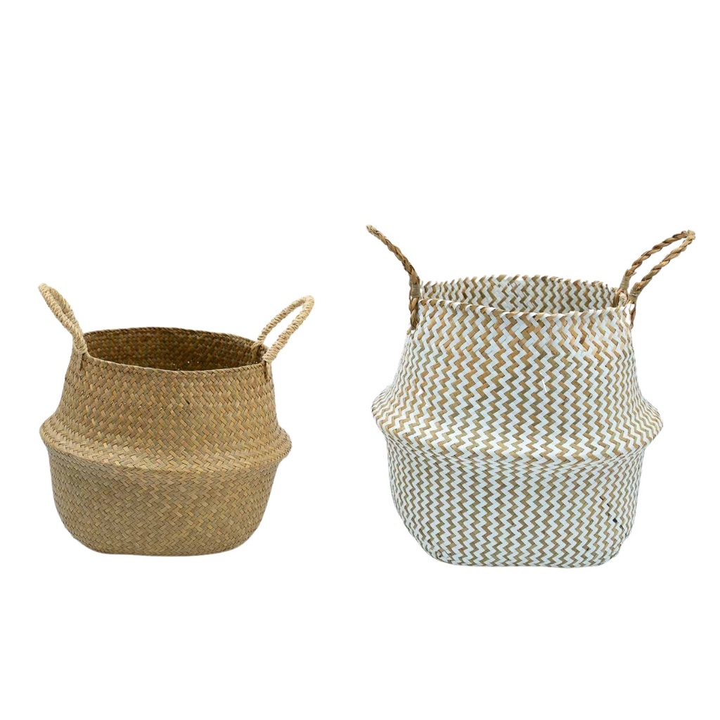 Kit 2 cestos organizadores multiuso decorativo branco e natural seagrass - Oikos em Oferta na Shopee