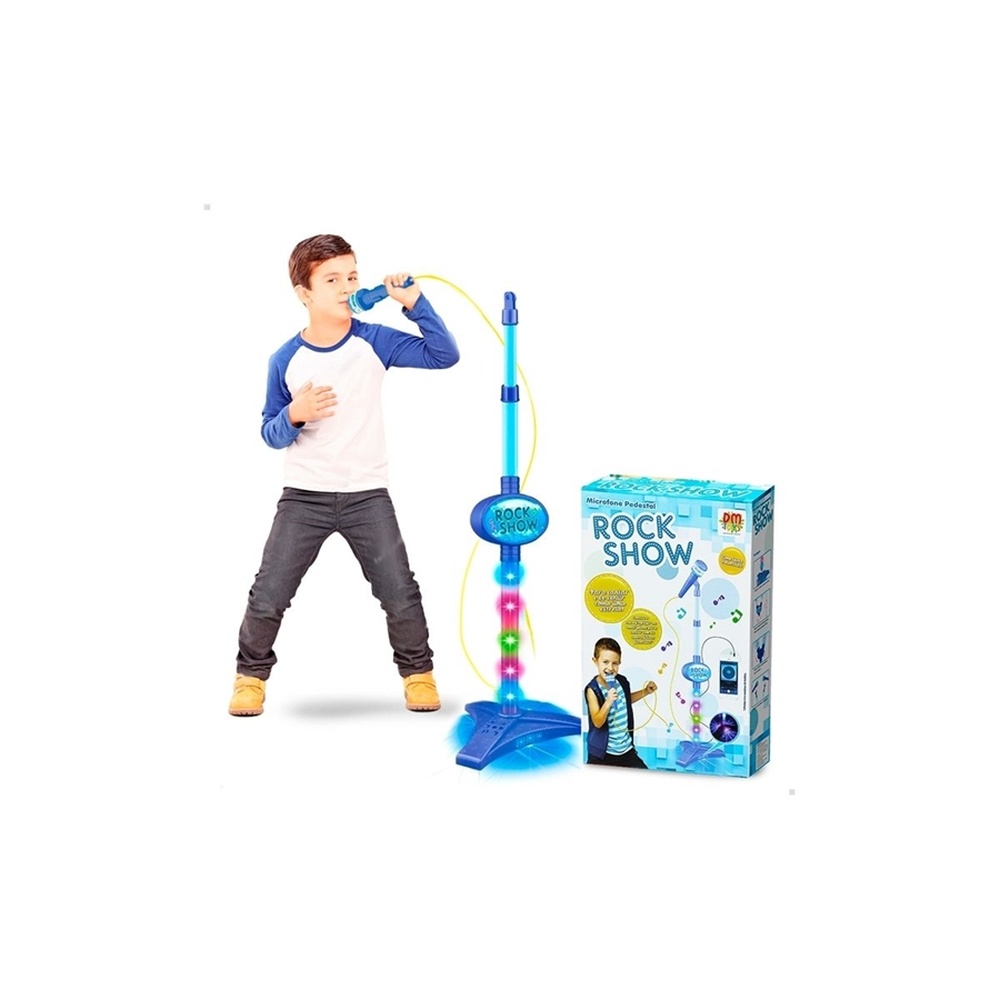 Microfone Infantil Musical com Pedestal + MP3 Sai A Voz De Verdade Brinquedo Rock Show Musical com Luz - DM TOYS