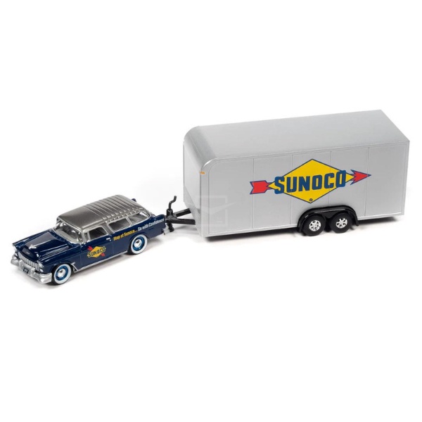Chevy Nomad 1955 &amp; Reboque Trailer - Sunoco - Truck and Trailer - Johnny Lightning - 1/64