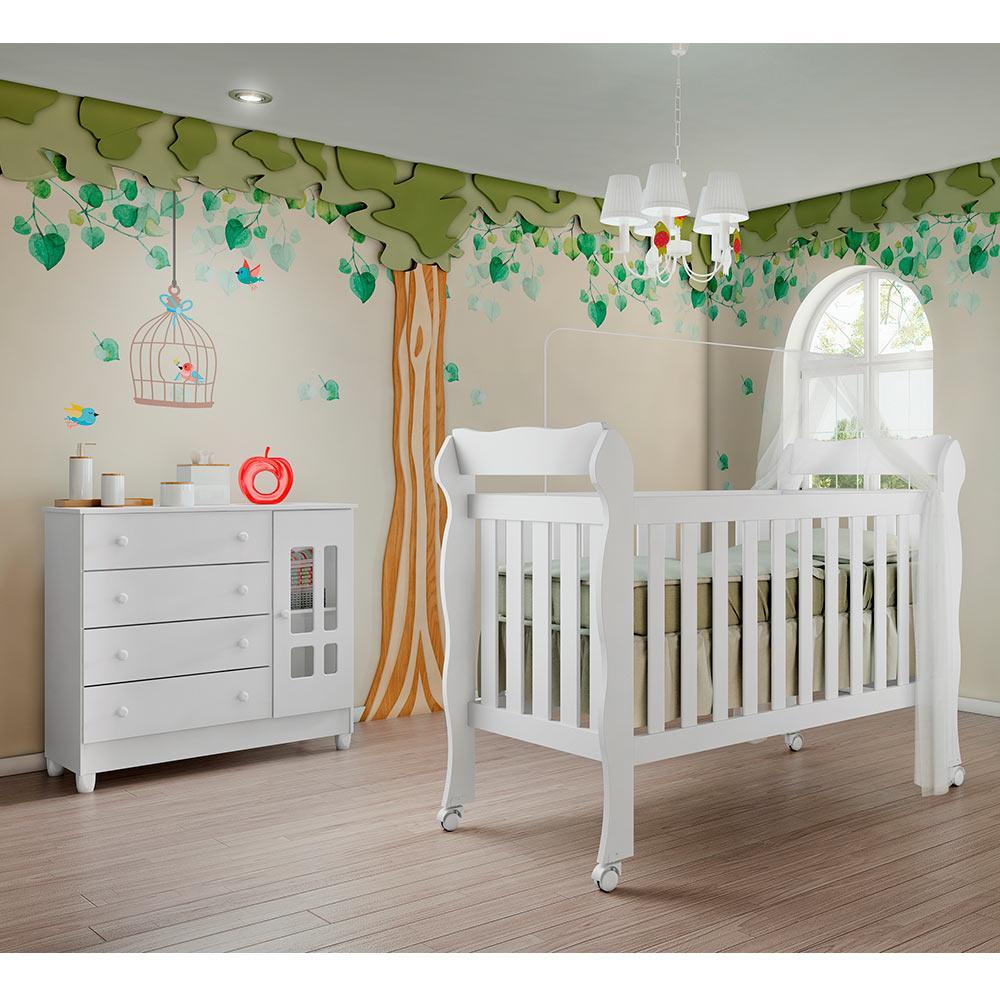 Quarto de Bebê Ariel Berço 3 em 1 Lila Cômoda com Porta Branco Carolina Baby em Oferta na Shopee