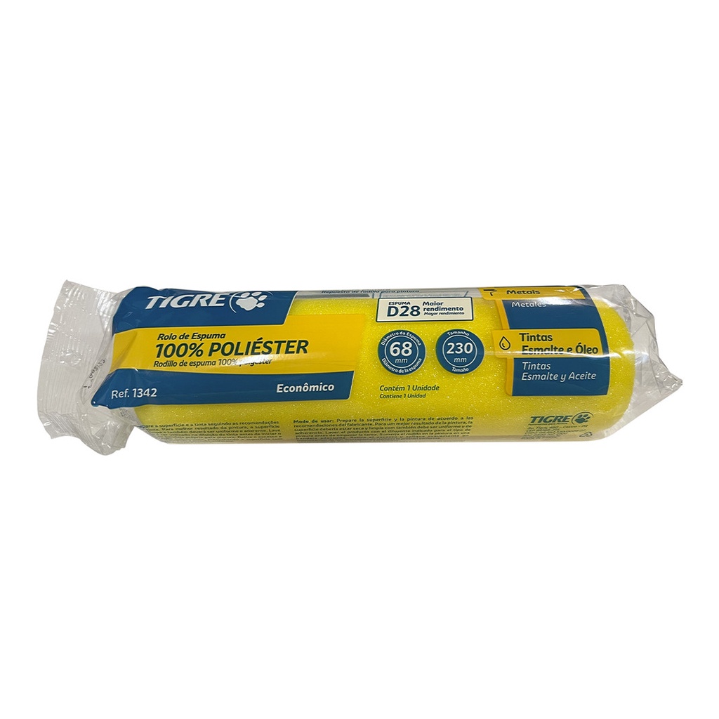 Rolo Pintura Refil Espuma Poliéster Para Esmalte Tinta Óleo Pintura Reforma Tigre 230mm