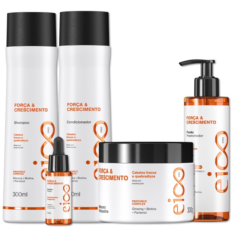 Kit Eico Pro Força Crescimento Shampoo e Condicionador + Mascara Tratamento + Fluido Leave-in + Booster Potencializador - Beauty