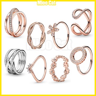 Broca Completa Em Forma De O De Ouro Rosa Símbolo Eterno Aberto Tipo Gift Ring S925 Silver Plating + Flannel Bag