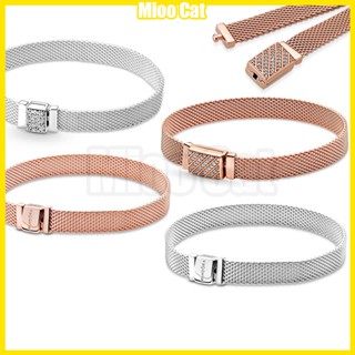 Reflexões Série Pavé Fecho De Corrente Longa Incrustado Pulseira De Bricolagem S925 Prata Folheada + Bolsa De Veludo