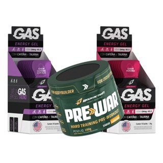Kit 2x Gel de Carboidrato Gas Energy 20 Sachês + Pré Treino Pre War Bodyaction