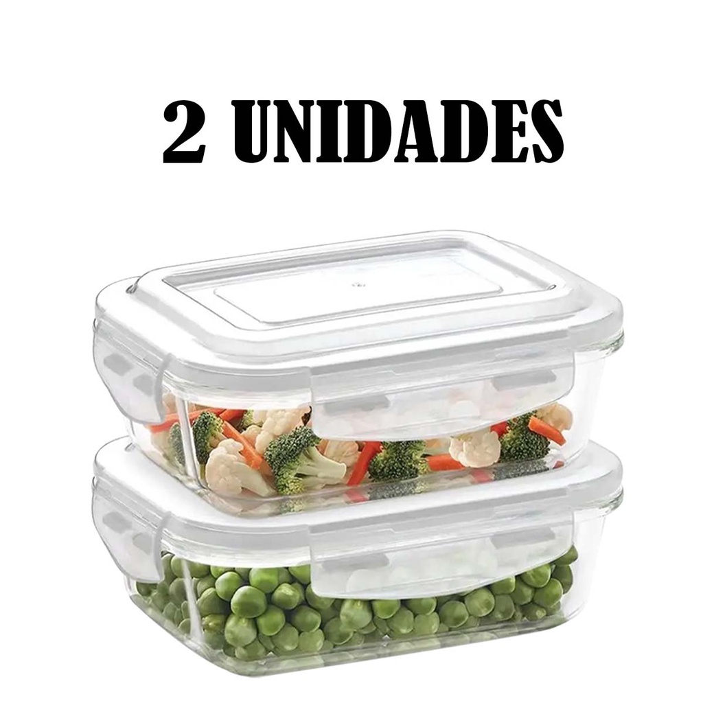 Kit Com 2 Pote Vidro Hermetico Marmita Tampa Plastico 640ml em Oferta na Shopee