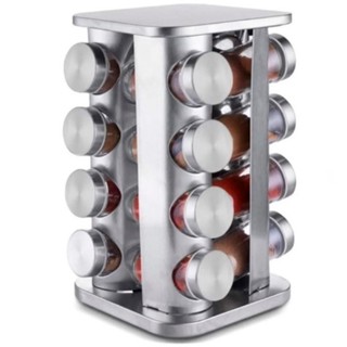 Porta Condimentos quadrado Giratorio Aco Inox Com 16 frascos de vidro - GH409