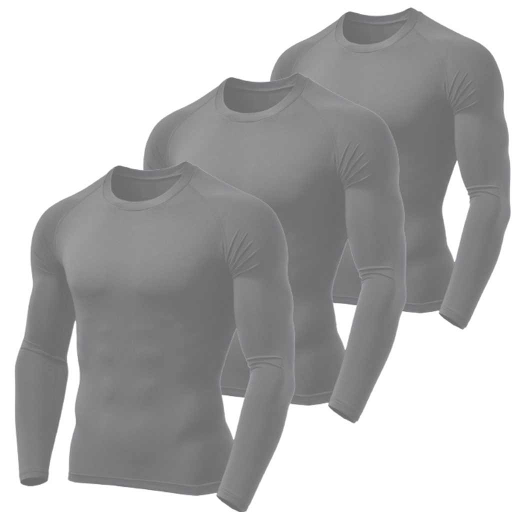 Kit 3 Camisas Cinza Proteção Academia Uv 50+ Tecido Gelado Camiseta Segunda Pele Lisa
