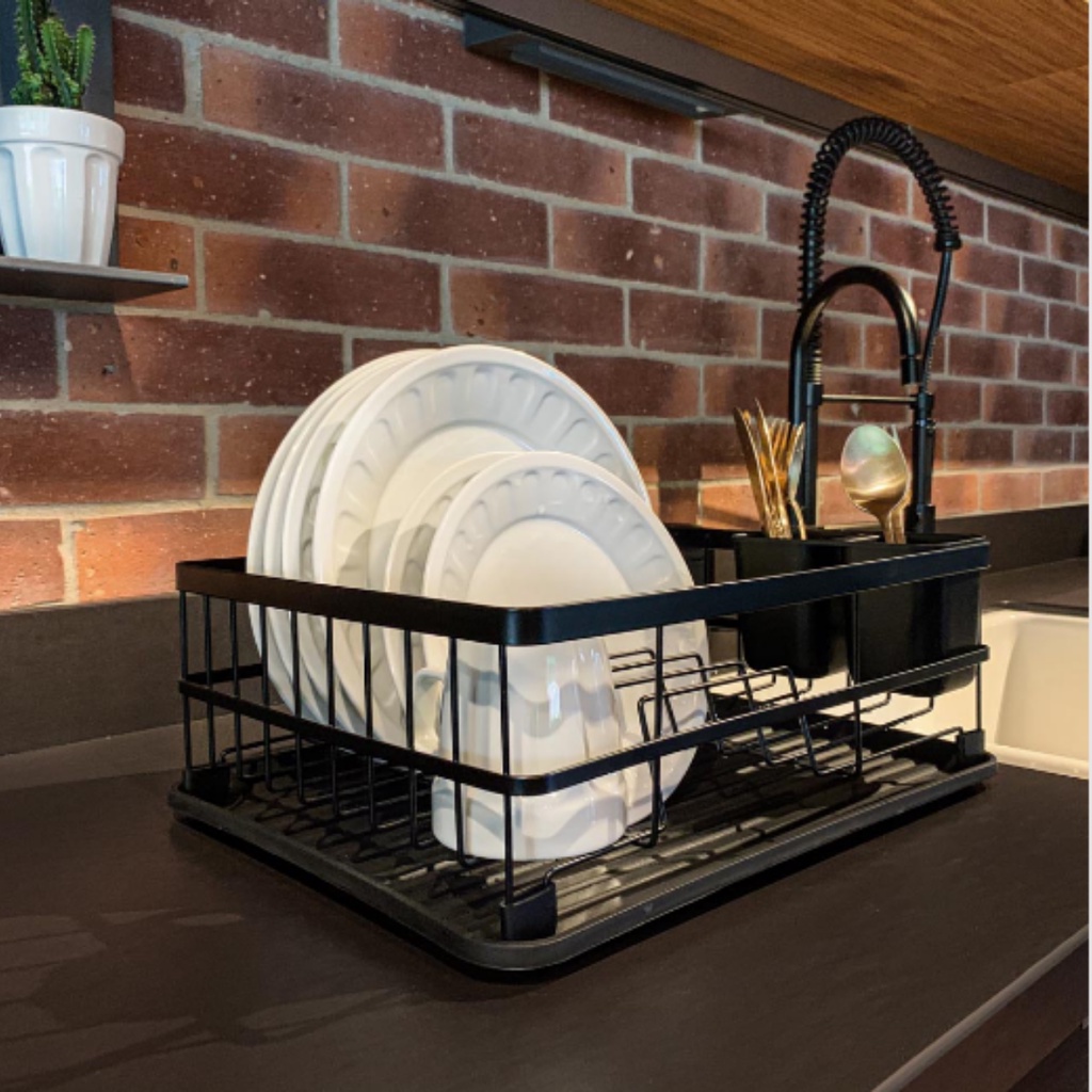 Escorredor MOR de Louça Preto Para 9 Pratos Porta Talher Porta Copos Contem Bandeja Removível em Oferta na Shopee