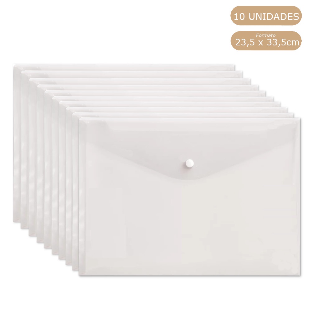 Kit 10 Pastas Envelope com Botão Ofício/A4 Acp Transparente em Oferta na Shopee