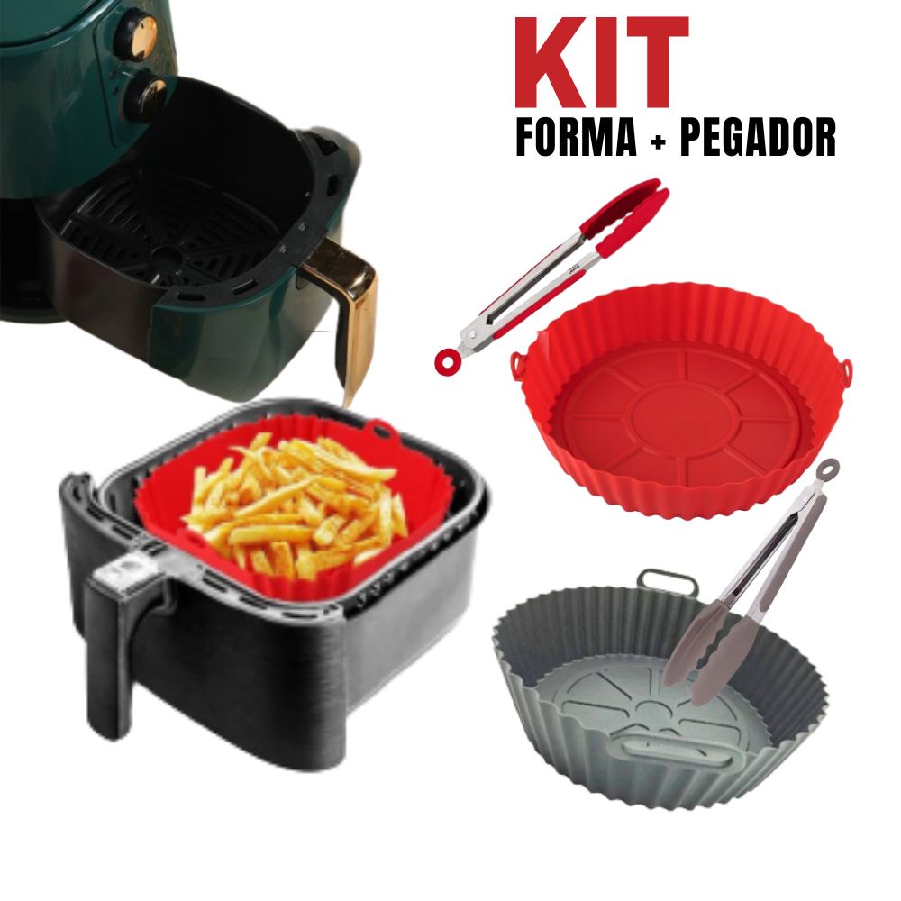 Kit Forma e Pegador Air Fryer / Fritadeira Cesto Protetor, Assadeira Silicone Clink