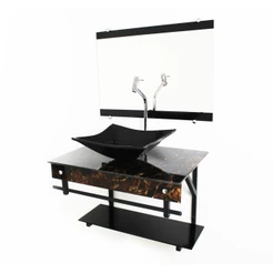 GABINETE DE VIDRO 60CM APX COM CUBA QUADRADA MÁRMORE IMPERADOR