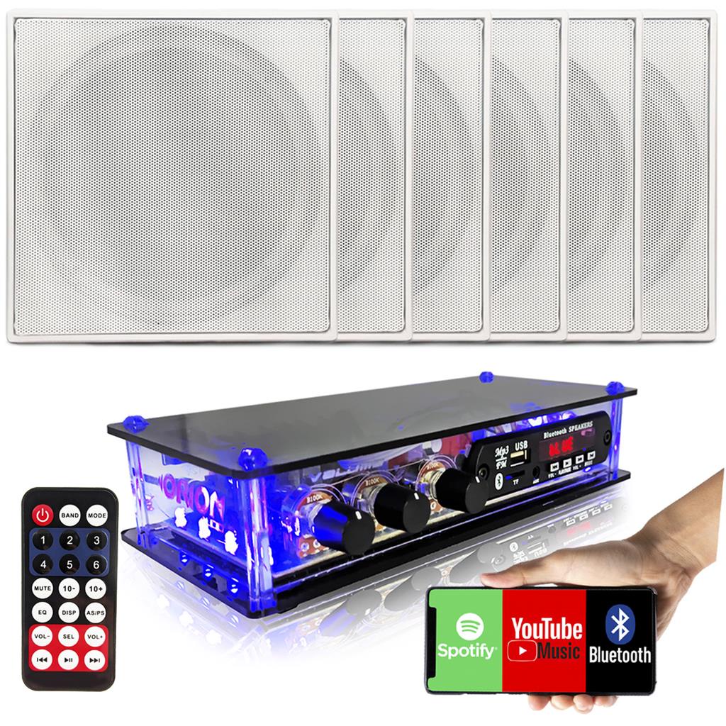 Amplificador Bt + 6 Caixas De Som Arandela Teto Quadrada em Oferta na Shopee