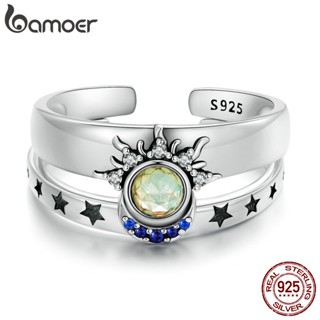 Bamoer 925 Anéis De Casal De Prata Sterling Sol Estrelas Da Lua Jóias Estilo Para Presentes