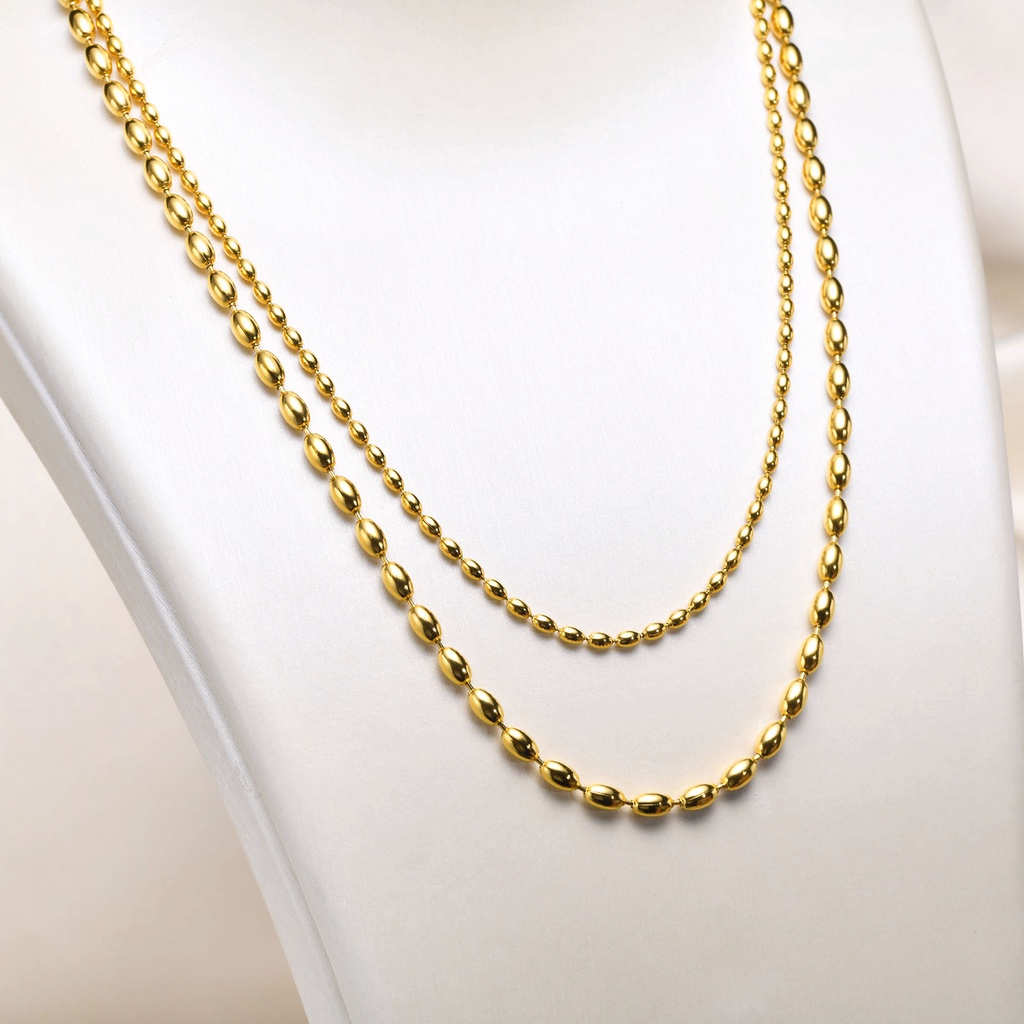 Vnox 2mm/3mm Colar De Corrente De Contas De Oliva , Elo Empilhada De Aço Inoxidável Com Banho De Ouro Para Menina Feminina