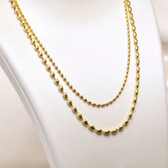 Vnox 2mm/3mm Colar De Corrente De Contas De Oliva , Elo Empilhada De Aço Inoxidável Com Banho De Ouro Para Menina Feminina