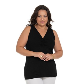 Blusa Feminina Plus Size Canelada Secret Glam Preto